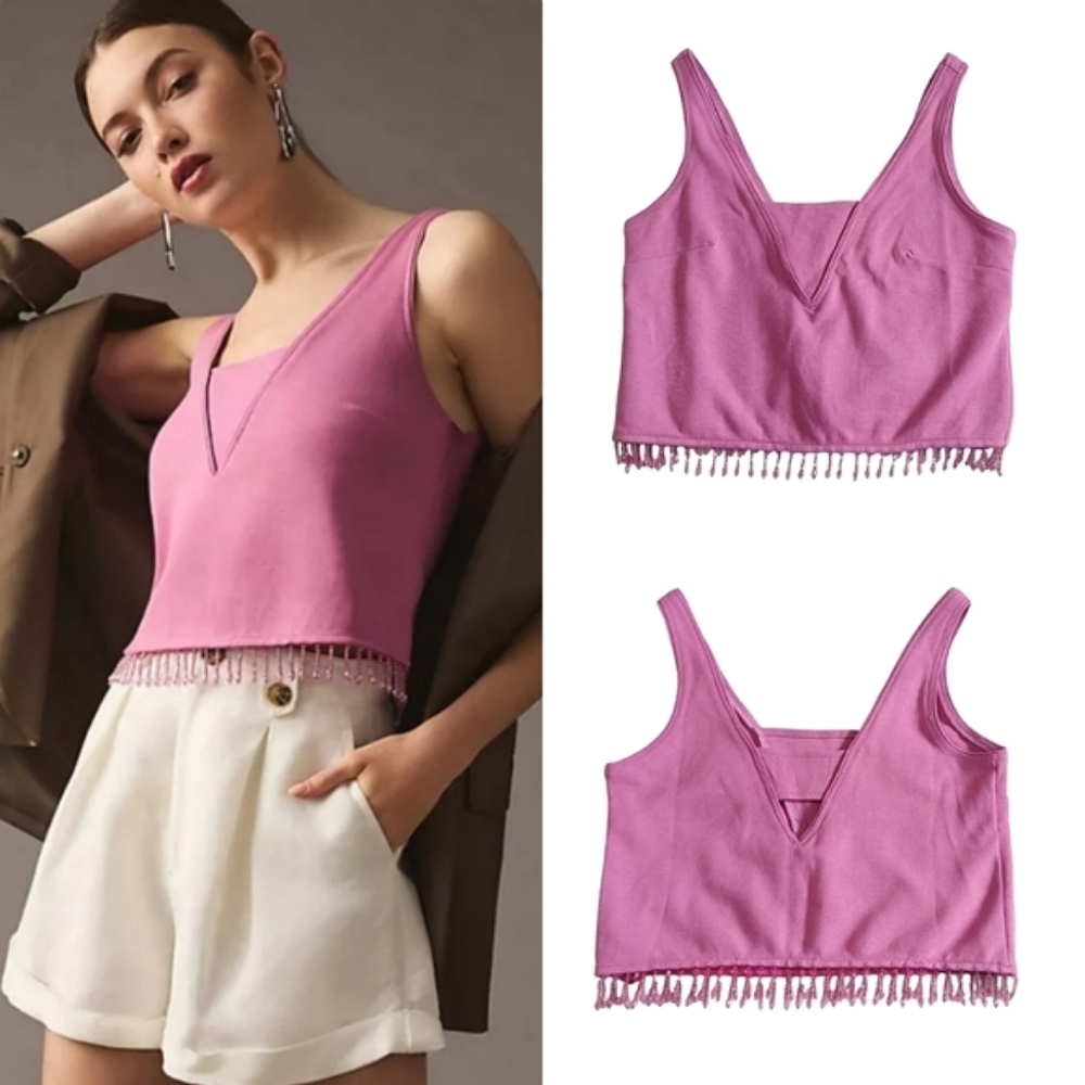 Anthropologie Crystal-Fringe Tank